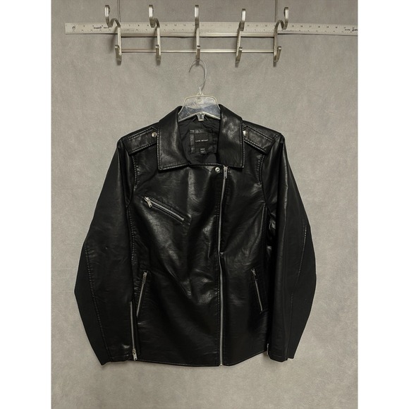 Lane Bryant Jacket Women 22 24 Black Faux Leather Moto Biker Cropped Goth Cyber - Picture 2 of 9